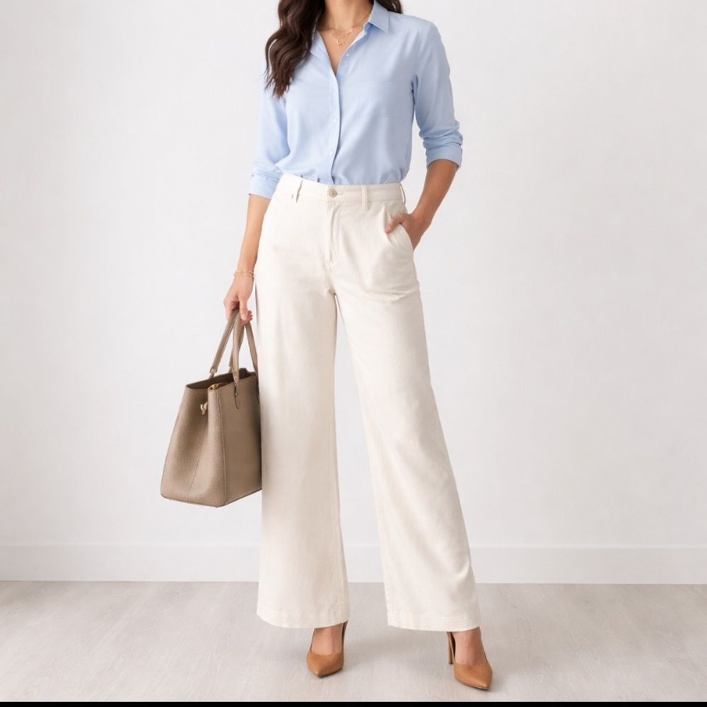 Banana Republic "NEW" White Linen Blend Lagenlook Boho Wide Leg Pants Size 0P